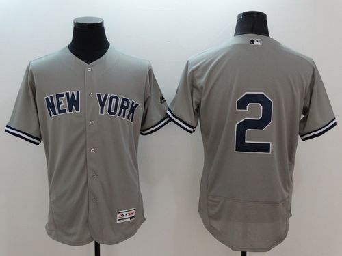 Yankees #2 Derek Jeter Grey Flexbase Authentic Collection Stitched MLB Jersey - Click Image to Close